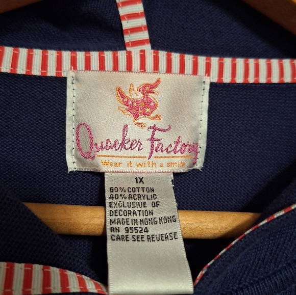 Quacker Factory Novelty Nautical Full Zip Short Sleeved Sweater Hooded Coastal - Picture 4 of 5